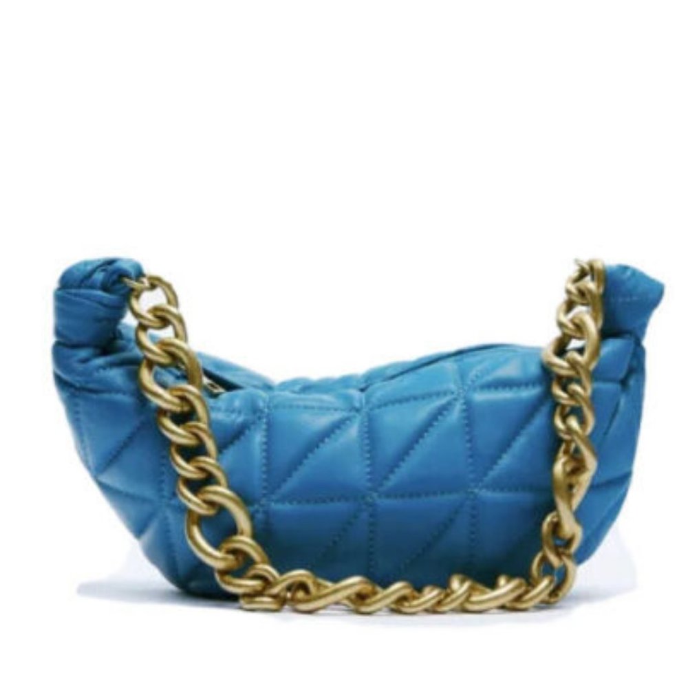 Zara QUILTED LEATHER BAG BLUE